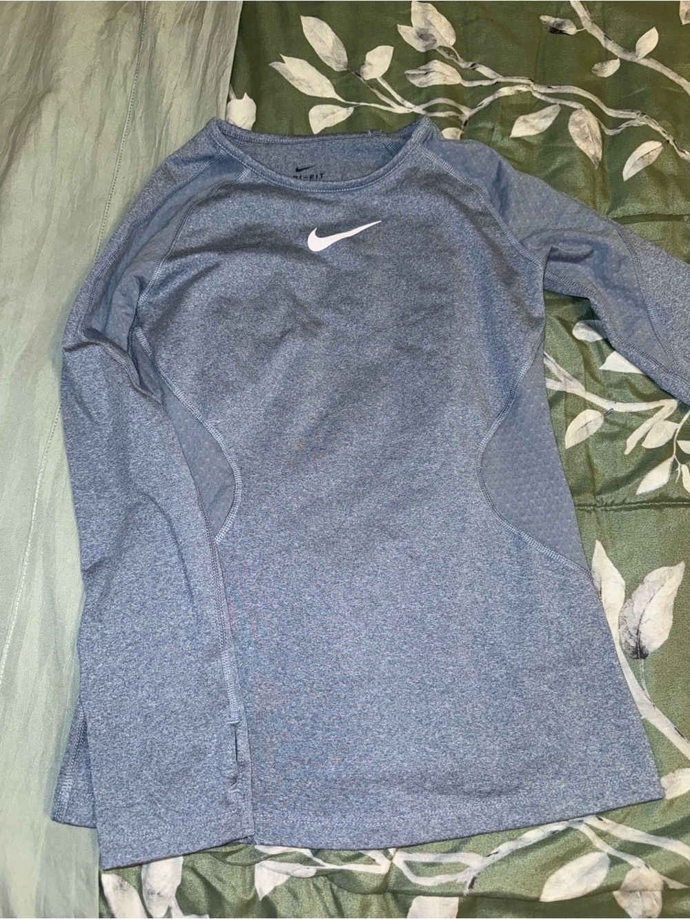 Nike Long Sleeve Performance Dri-Fit Top in Heather Blue with White Swoosh